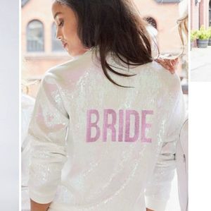 Hayley Paige hologram sequin "bride" bomber jacket